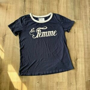 Sol Angeles x Anthropologie T Shirt Women's Size Medium Navy Blue La Femme Tee